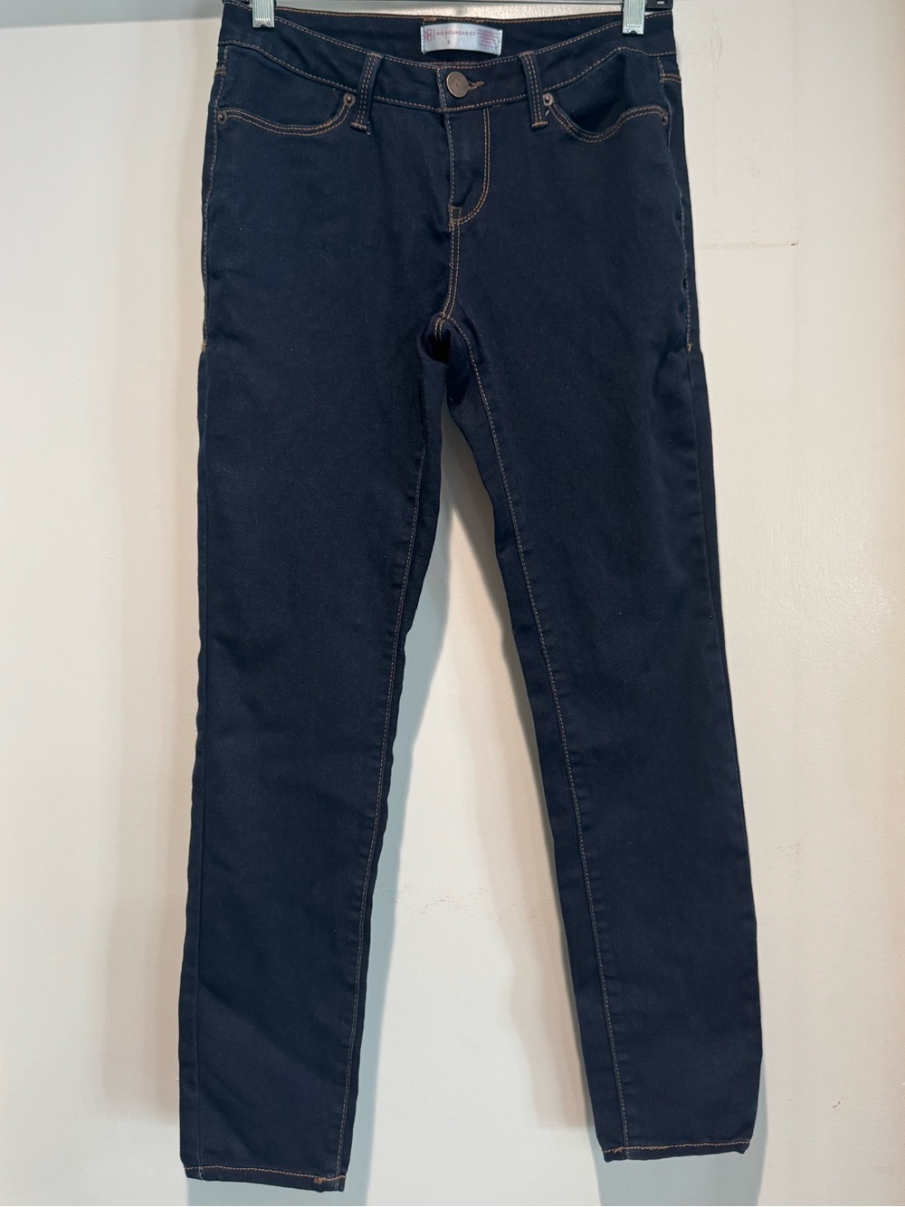 No Boundaries Juniors Women's Dark Wash Blue Skinny Jeans 5-Pocket Zip Button
